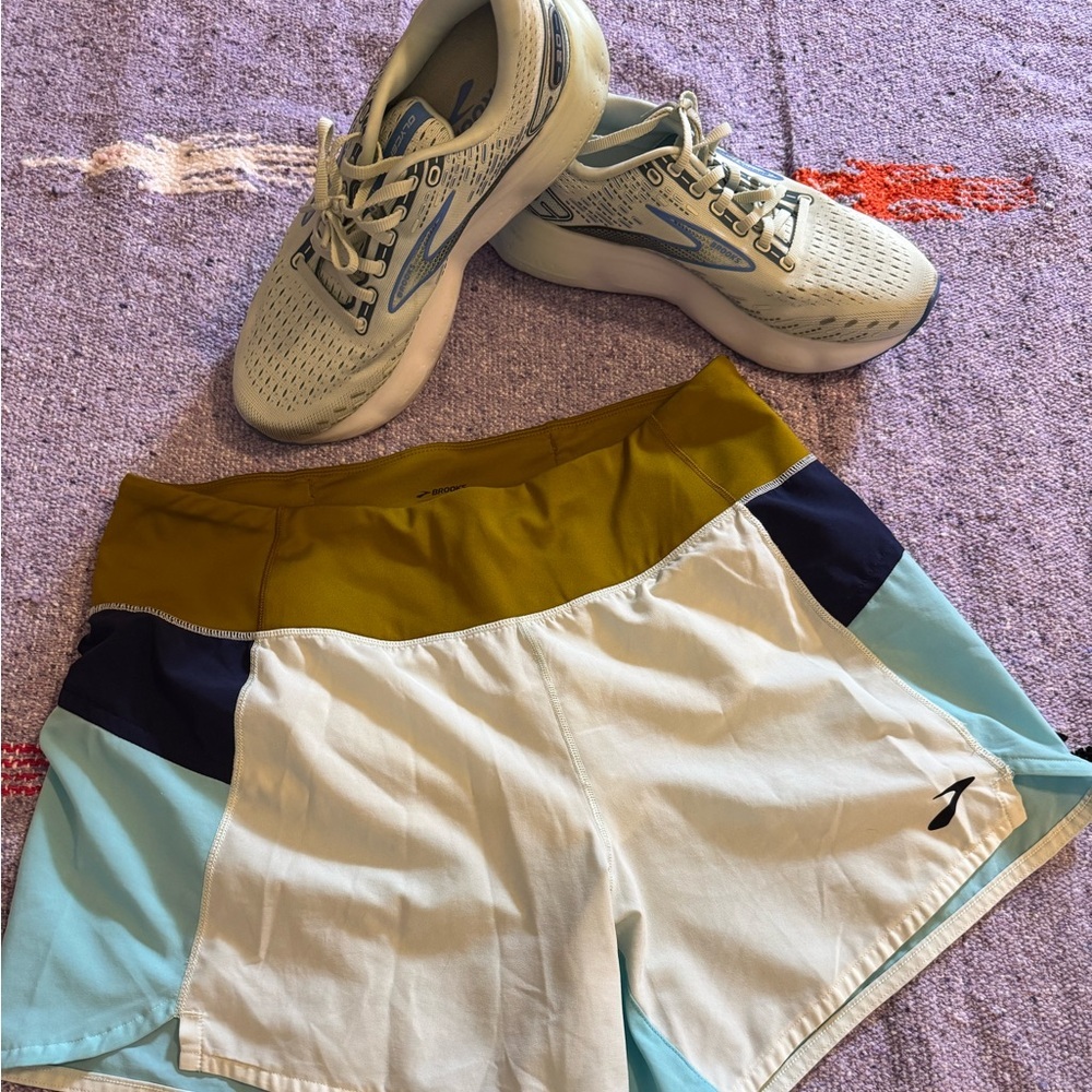 Brooks Women's Athletic Shorts - White, Light Blue, Gold, Black